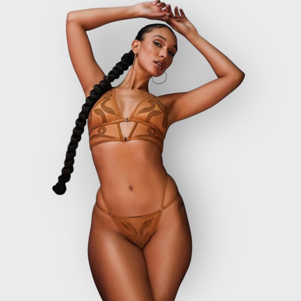 Thistle & Spire Medusa Thong Liquid Gold Plus Size 3X Embroidered Sexy Lingerie